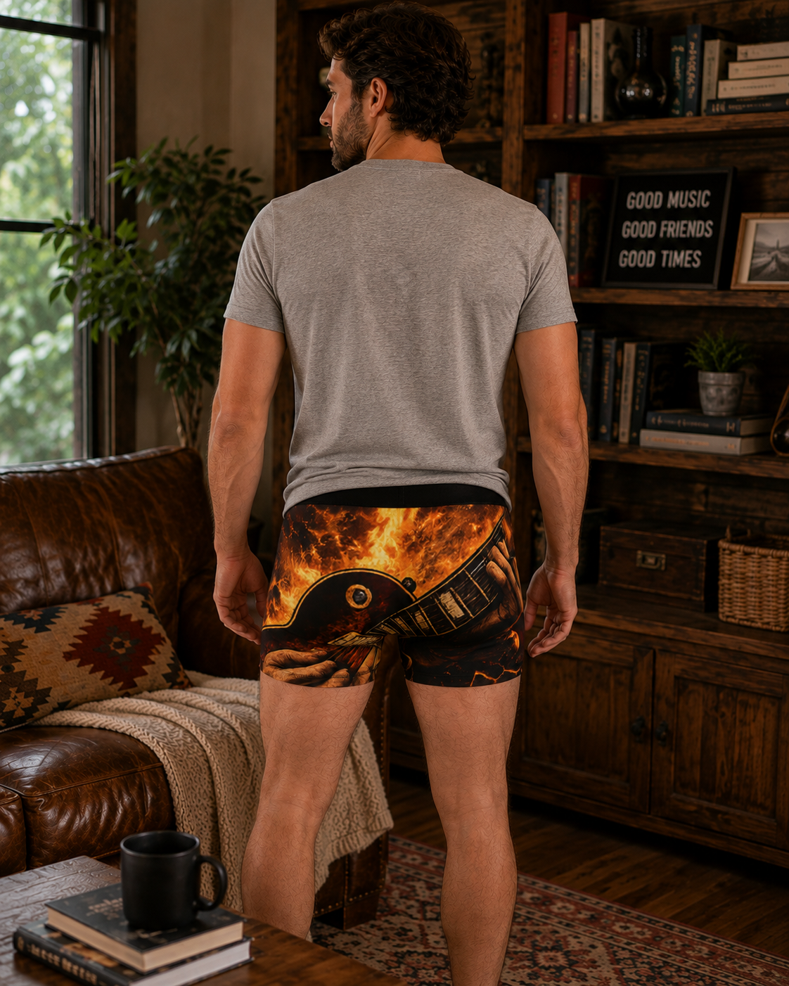 Strum My Guitar Men's Boxer Shorts — Fiery Electric Guitar All-Over Print