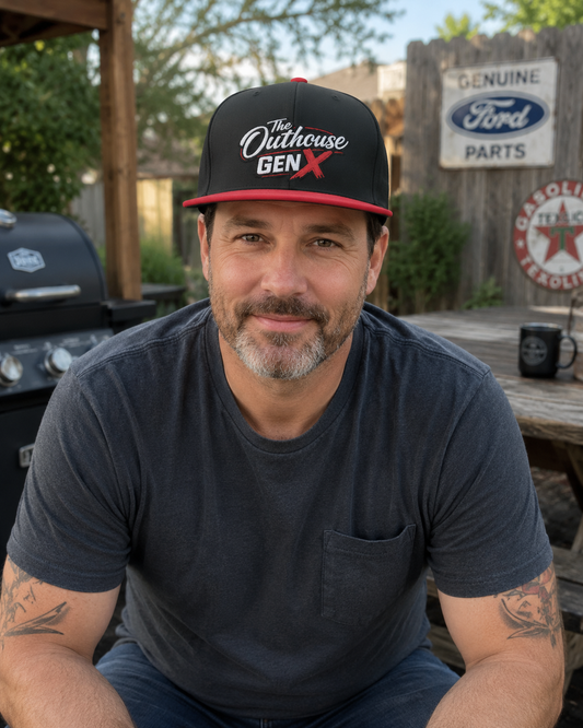 Flat Bill Cap — "The Outhouse Gen X" Embroidered Snapback
