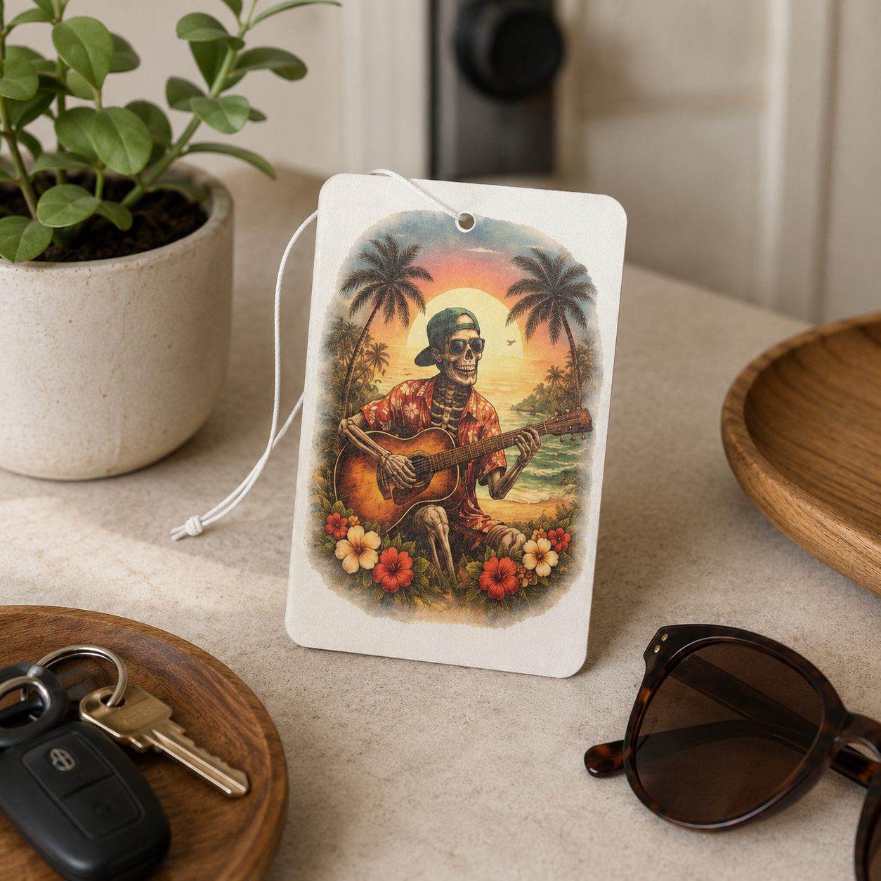 Car Air Freshener — Tropical Skeleton Guitar Beach Scented Air Freshener