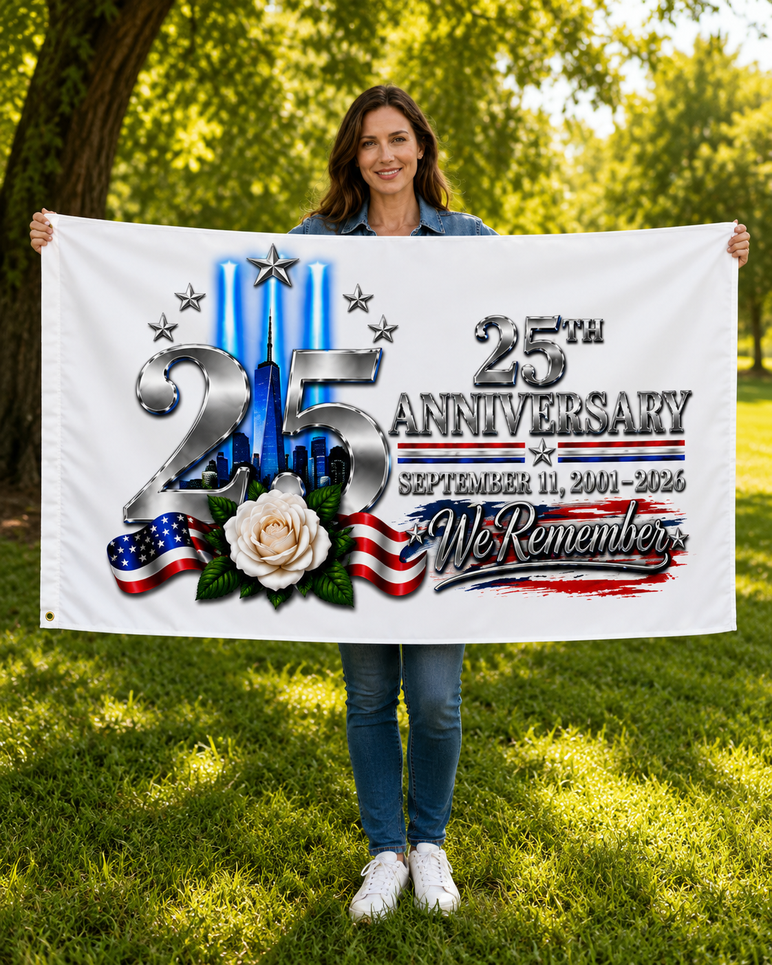 September 11 25th Anniversary Memorial Flag | We Remember 9/11 | Double-Sided Patriotic Flag 2001–2026
