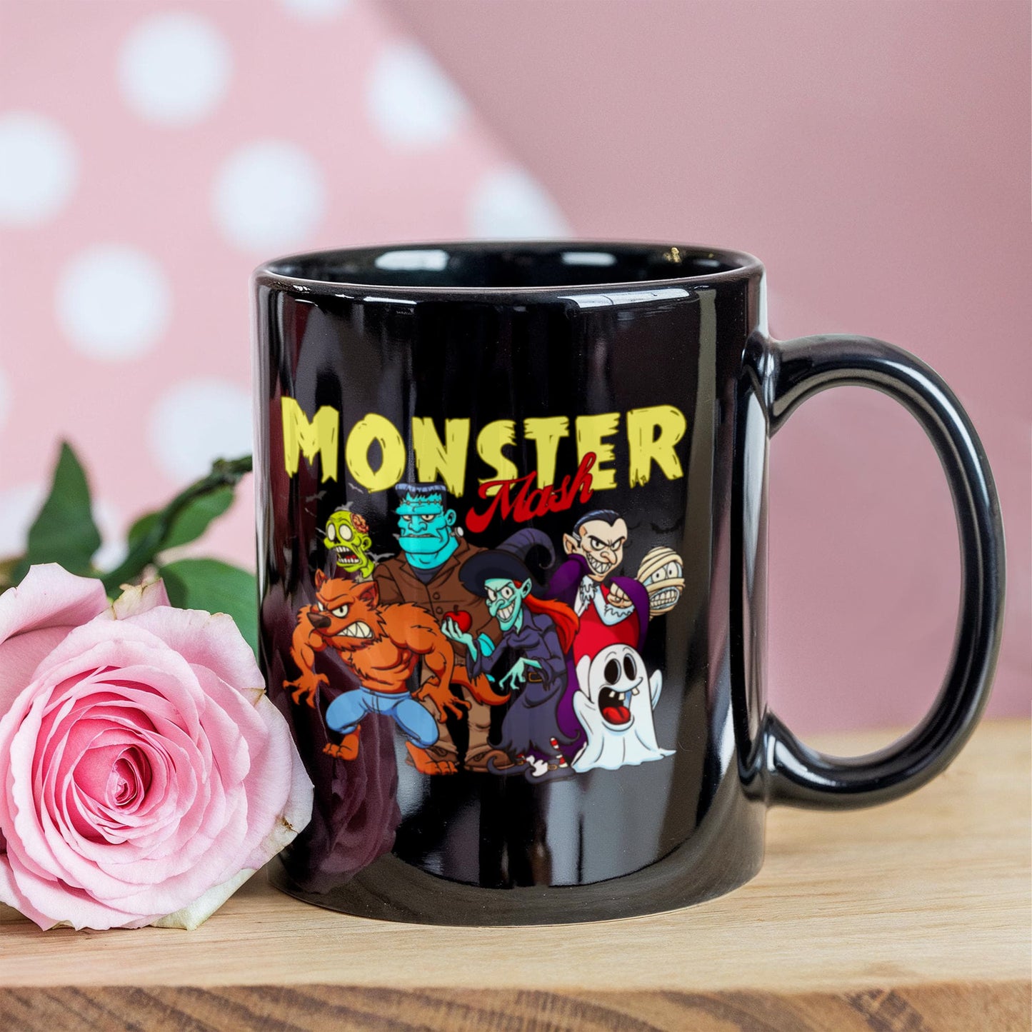 Monster Mash Party 11oz Black Mug — Retro Halloween Gen X Coffee Cup